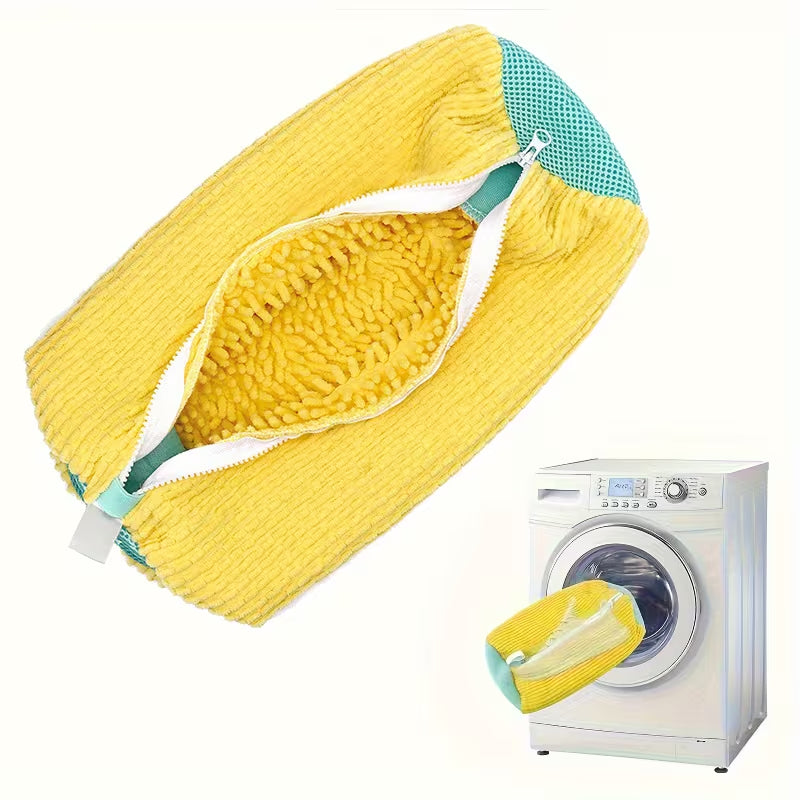 Mikrofiber astarlı fermuarlı ayakkabı yıkama torbası